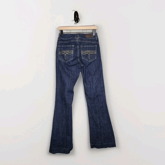 Rock & Roll Denim Denim - Rock & Roll Ladies Dark Wash Boot Stitch Mid Rise Trousers 27 x 36 Long Tall